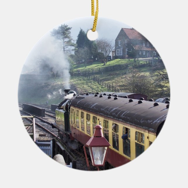 ORNEMENT ROND EN CÉRAMIQUE TRAINS À VAPEUR (Devant)