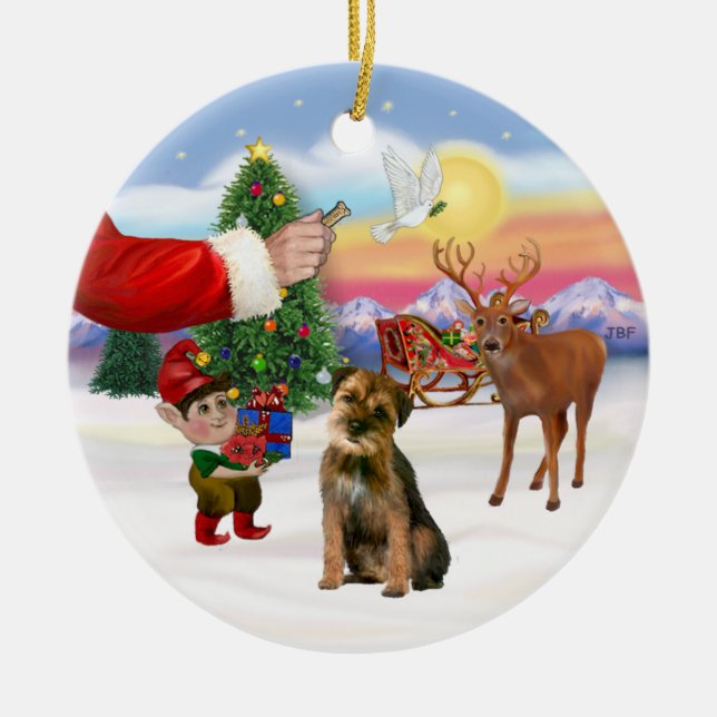 Ornement Rond En Céramique Traitement pour un Terrier frontalier (Devant)
