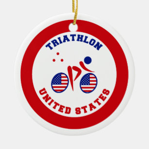 Ornement Rond En Céramique Triathlon Etats-Unis