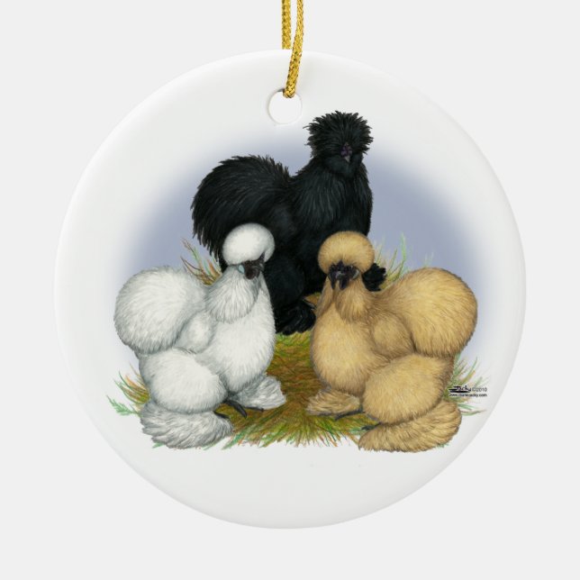 Ornement Rond En Céramique Trio de Silkie (Devant)
