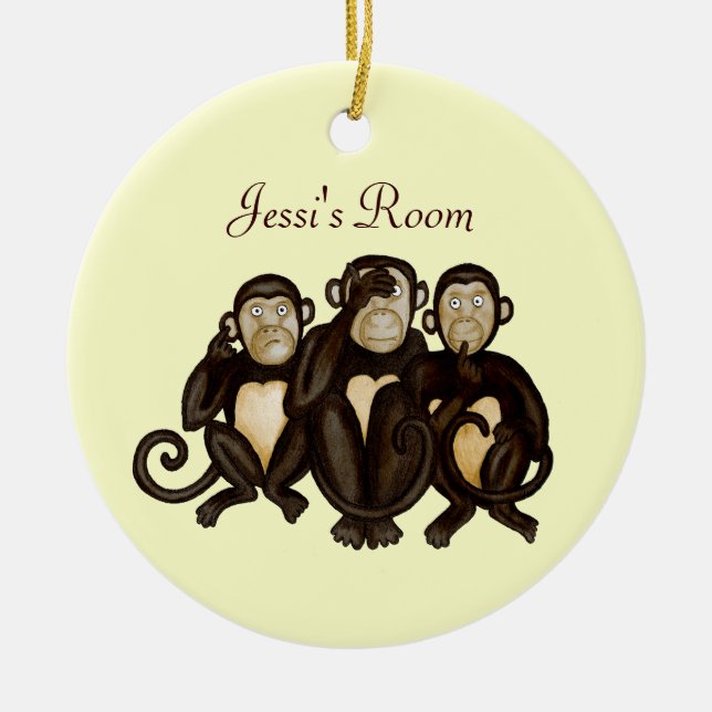 Ornement Rond En Céramique Trois singes sages (Devant)