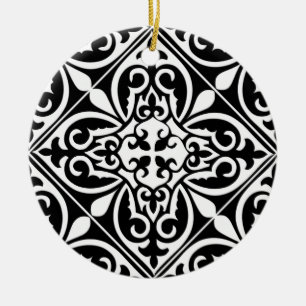 Ornement Rond En Céramique Tuiles marocaines - noir avec arrière - plan blanc