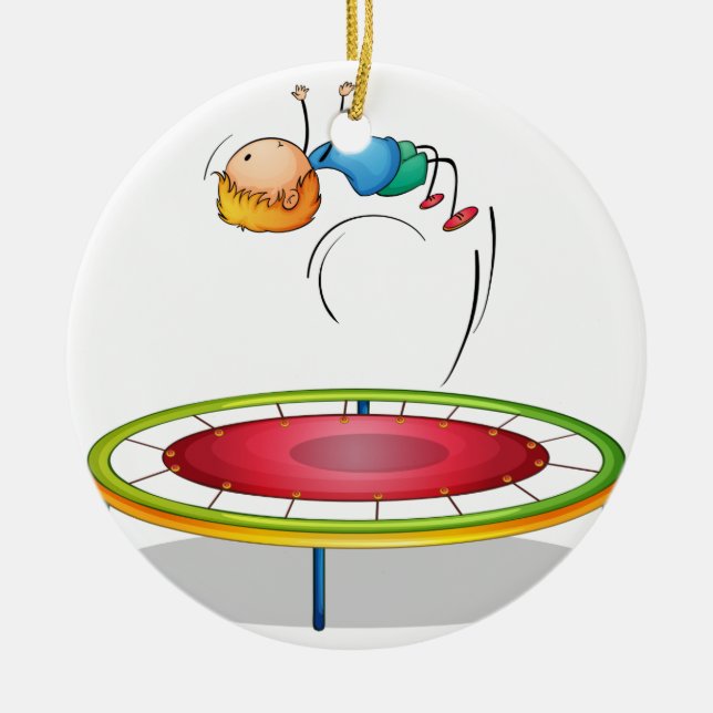 Ornement Rond En Céramique Un garçon jouant le trempoline (Devant)