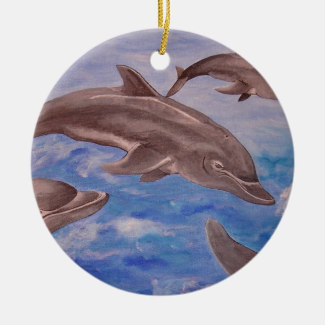 Ornement Rond En Céramique Un morceau de dauphins de saut (Devant)