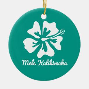 Ornement Rond En Céramique Vacances hawaïennes de Noël de fleur de Mele