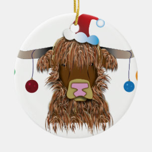 Ornement Rond En Céramique Vache de Noël