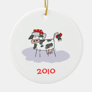 Ornement Rond En Céramique Vache de Noël
