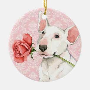 Ornement Rond En Céramique Valentine Rose Bull Terrier