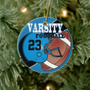 Ornement Rond En Céramique Varsity Blue and Black Football