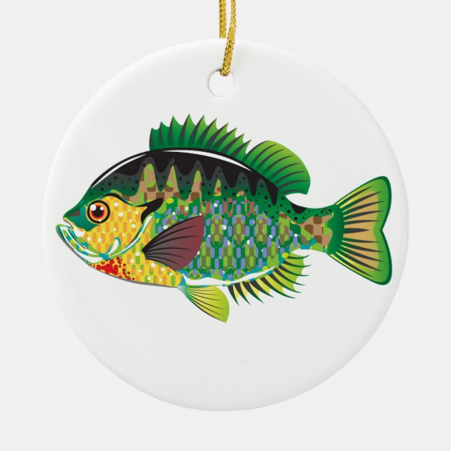 Ornement Rond En Céramique Vecteur de Panfish de poisson de soleil (Devant)