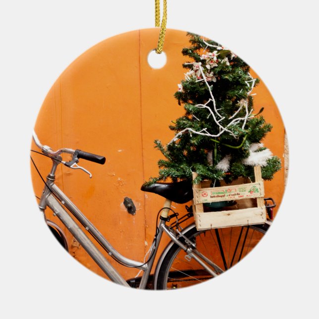 Ornement Rond En Céramique Vélo d'arbre de Noël (Devant)