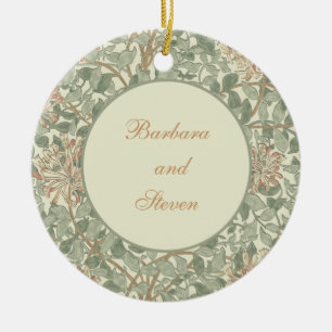 Ornement Rond En Céramique Vert doux Vintage William Morris Honeysuckie