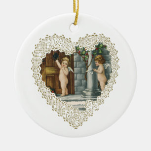 Ornement Rond En Céramique Victorienne Saint-Valentin, Anges Vintages avec le