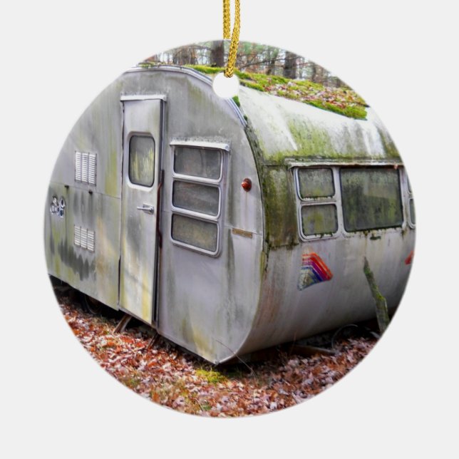 Ornement Rond En Céramique Vieux Camper à Woods (Devant)