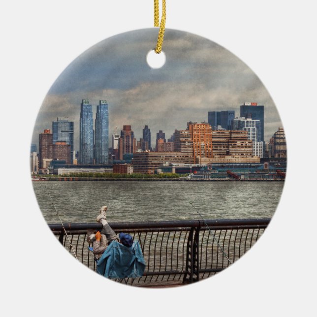 Ornement Rond En Céramique Ville - Hoboken, NJ - pêche - la bonne vie (Devant)