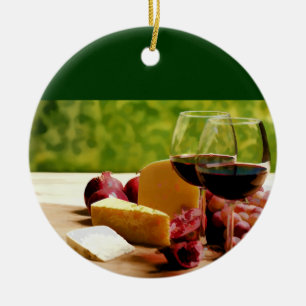 Ornement Rond En Céramique Vin, fromage et fruit de campagne