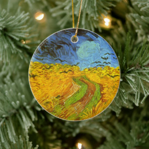 Ornement Rond En Céramique Vincent van Gogh Champ de blé avec corbeaux