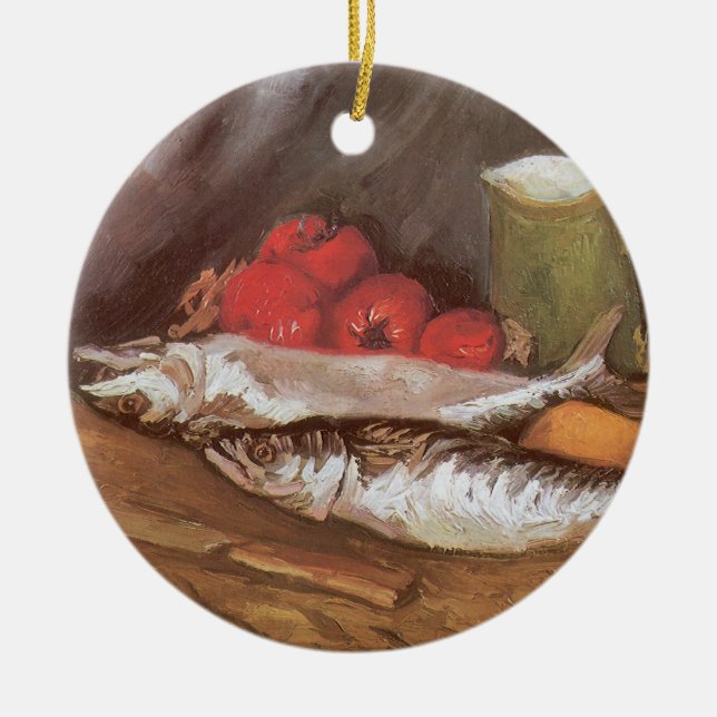 Ornement Rond En Céramique Vincent van Gogh - Maquereaux, citrons et tomates (Devant)