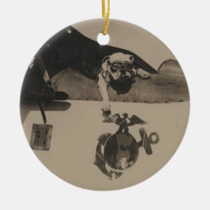 Ornement Rond En Céramique Vintage Black and White Military Buldog Aviation