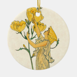 Ornement Rond En Céramique Vintage Fairy Tale, Soirée Primrose, Walter Crane