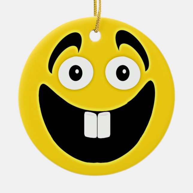 Ornement Rond En Céramique Visage de dents avant du jaune deux (Devant)