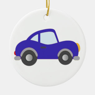 Ornement Rond En Céramique Voiture bleue de coupé de bande dessinée