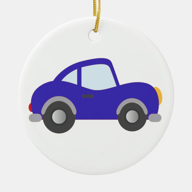 Ornement Rond En Céramique Voiture bleue de coupé de bande dessinée (Devant)
