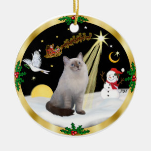 Ornement Rond En Céramique Vol de nuit - Chat Ragdoll bleu crème