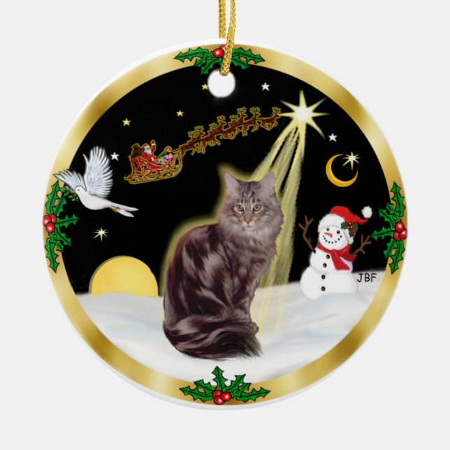 Ornement Rond En Céramique Vol de nuit - Maine Coon cat (tabby 10) (Devant)