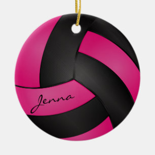 Ornement Rond En Céramique Volley-ball rose et noir chaud   Nom do-it-yoursel