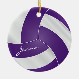 Ornement Rond En Céramique Volley-ball violet et blanc 2   Nom do-it-yourself