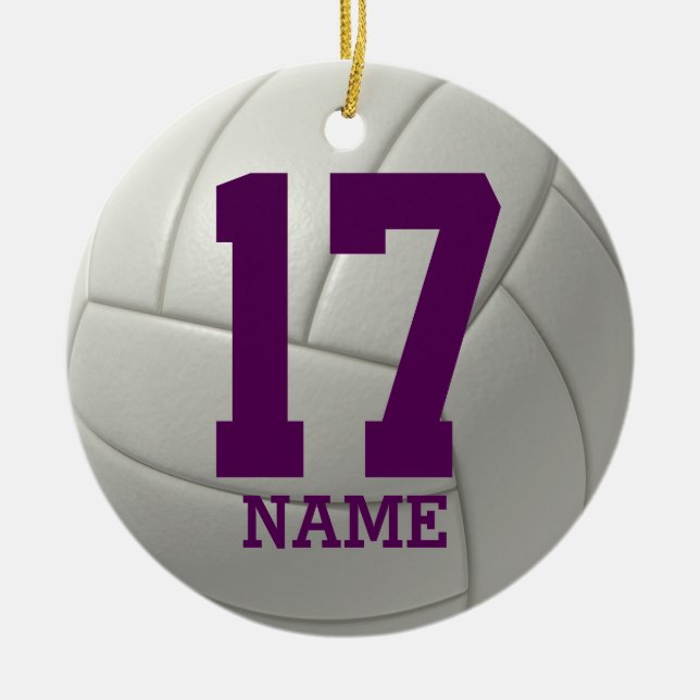 Ornement Rond En Céramique Volleyball personnalisé (nom et nombre d'équipe) (Devant)
