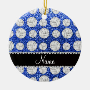 Ornement Rond En Céramique Volleyballs bleus nommés faits sur commande de