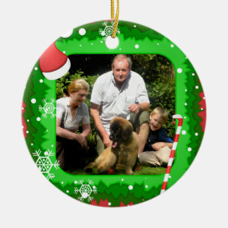 Ornement Rond En Céramique Votre propre photo dans un cadre de Noël ! -