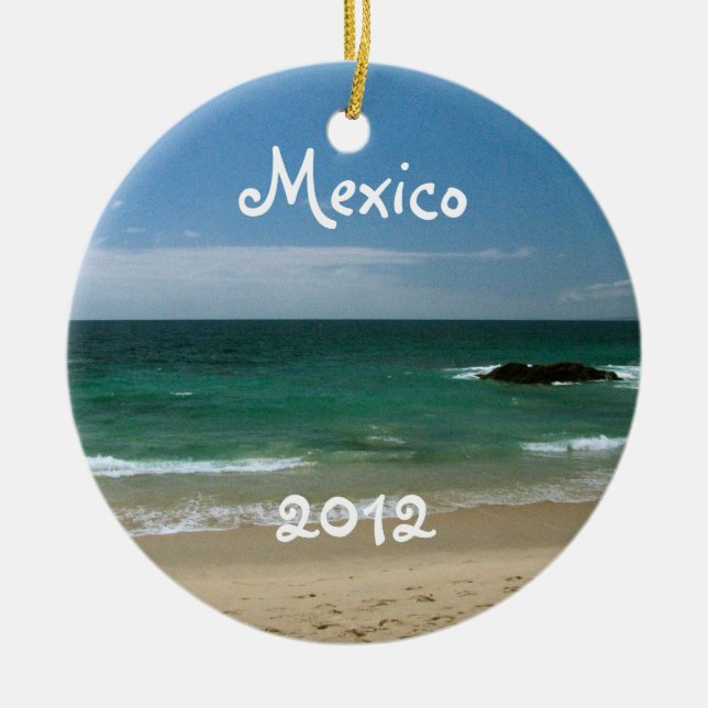 Ornement Rond En Céramique Vue mexicaine de plage ; Souvenir du Mexique (Devant)