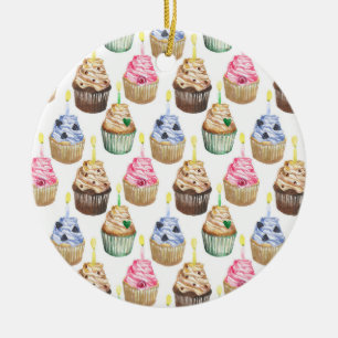 Ornement Rond En Céramique Watercolor cupcakes