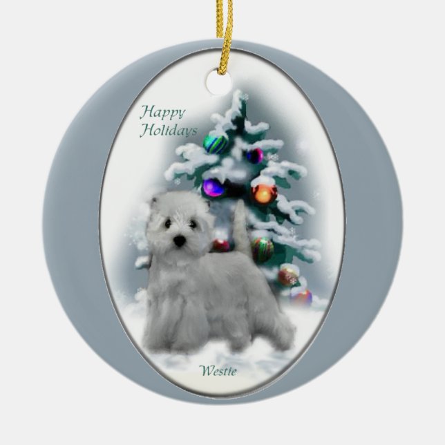 Ornement Rond En Céramique West Highland White Terrier Cadeaux de Noël (Devant)