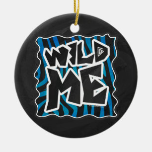Ornement Rond En Céramique Wild Me Zebra Noir et Bleu