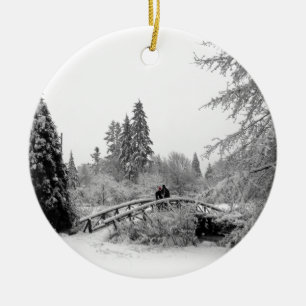 Ornement Rond En Céramique Winter Bridge Ornament Snow Trees Decorations