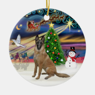 Ornement Rond En Céramique Xmas Magic-Belgian Malinois 1r