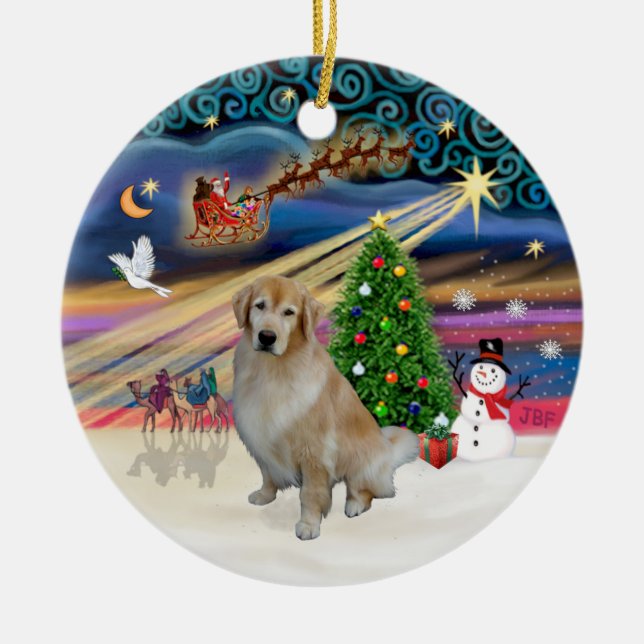 Ornement Rond En Céramique Xmas Magic - Light Golden Retriever 10 (Devant)