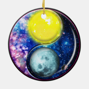 Ornement Rond En Céramique Yang-Yin/ornement de Sun-Lune