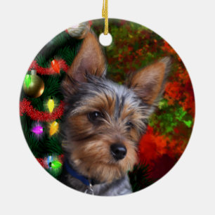 Ornement Rond En Céramique Yorkie Christmas