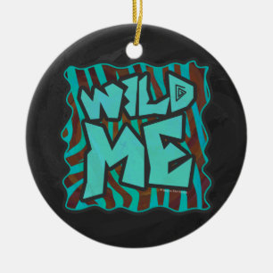 Ornement Rond En Céramique Zebra Brown et Turquoise Wild Me Design