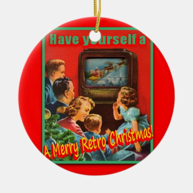 Ornement rond MerryRetroChrmsTV-EN CÉRAMIQUE (Devant)