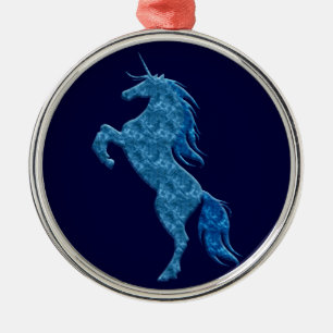 Ornement rond Unicorne de feu bleu
