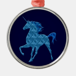 Ornement rond Unicorne de feu bleu