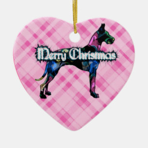 Ornement rose de coeur de plaid de great dane