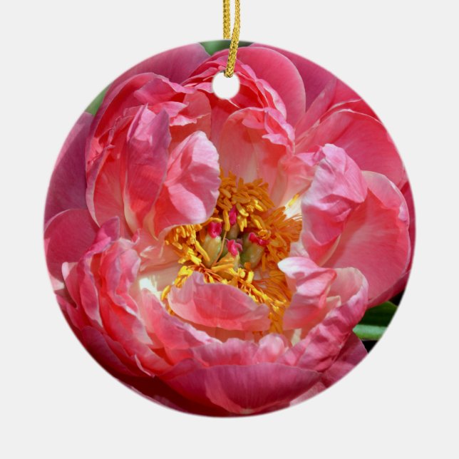 Ornement rose de Noël de fleur de pivoine (Devant)