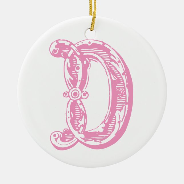 Ornement rose de Noël de la lettre D de monogramme (Devant)